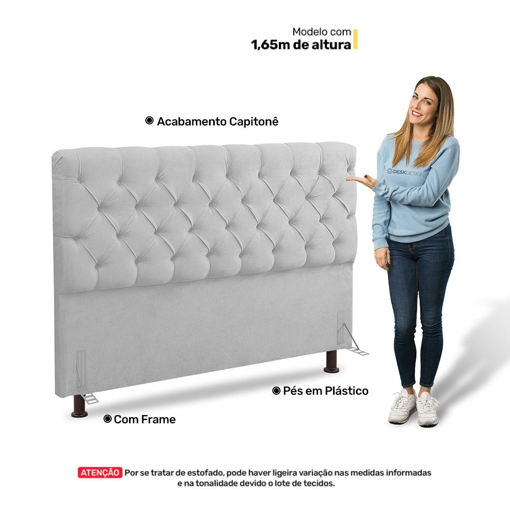 Cabeceira Cama Box Casal Queen Size Lylla 160cm Capitonê com Frame Sintético Branco - Desk Design