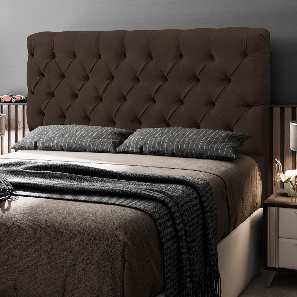Cabeceira Cama Box Casal Queen Size Lylla 160cm Capitonê com Frame Sintético Marrom - Desk Design