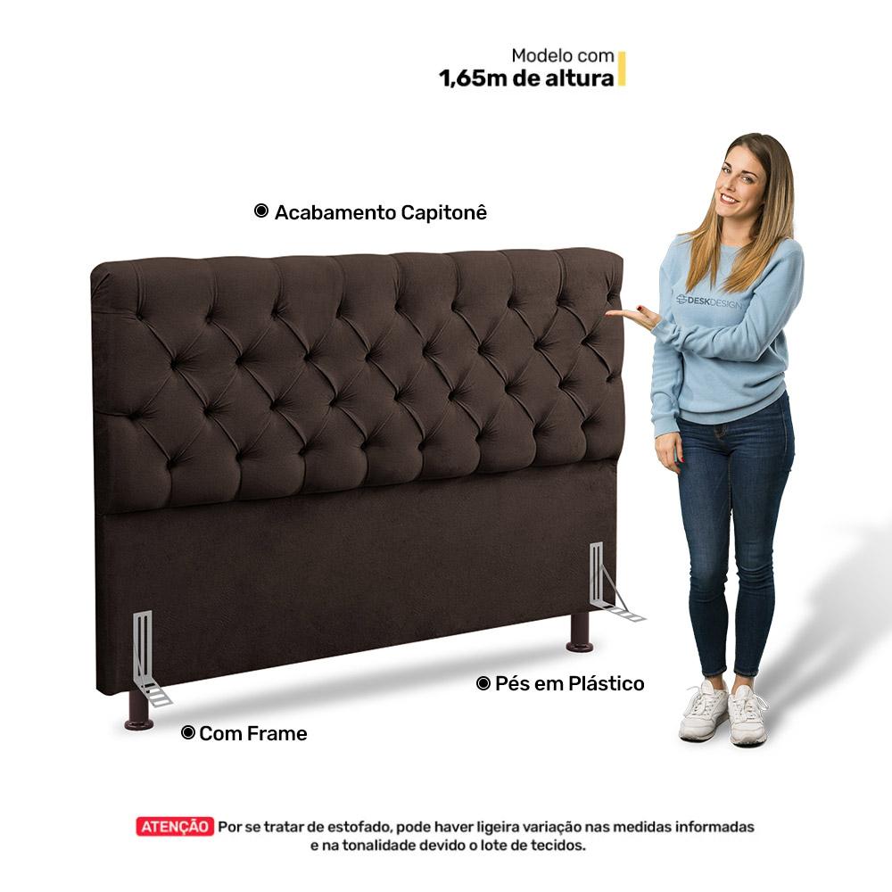 Cabeceira Cama Box Casal Queen Size Lylla 160cm Capitonê com Frame Sintético Marrom - Desk Design