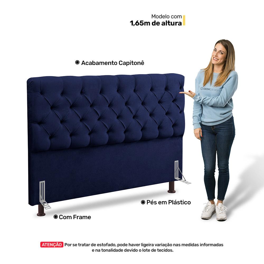 Cabeceira Cama Box Casal Queen Size Lylla 160cm Capitonê com Frame Suede Azul Marinho - Desk Design