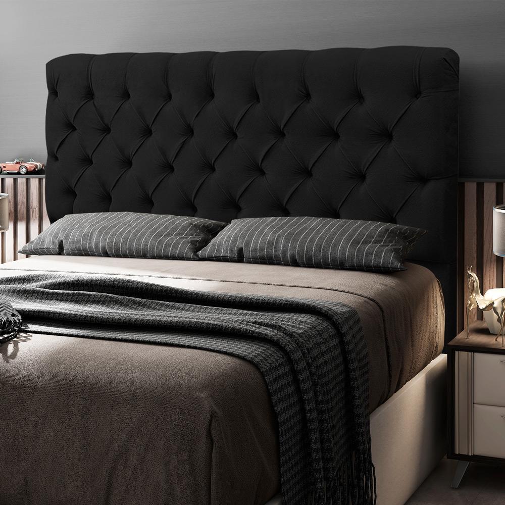 Cabeceira Cama Box Casal Queen Size Lylla 160cm Capitonê com Frame Suede Preto - Desk Design