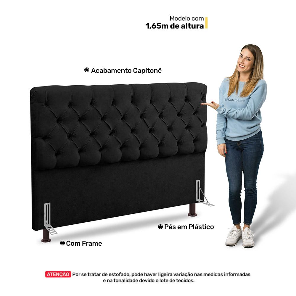 Cabeceira Cama Box Casal Queen Size Lylla 160cm Capitonê com Frame Suede Preto - Desk Design