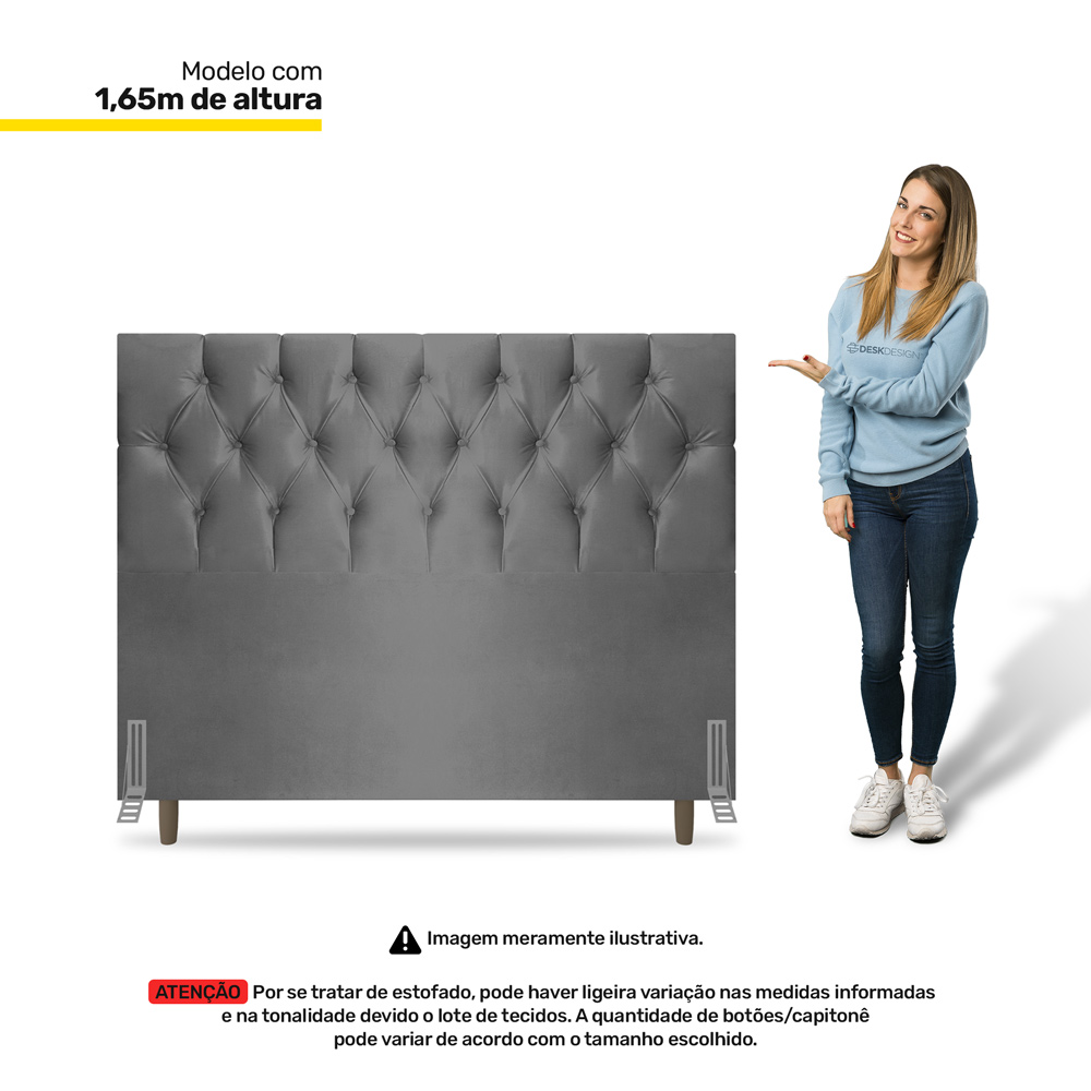 Cabeceira Cama Box Casal Queen Size Madrid 160cm Suede Cinza - Desk Design