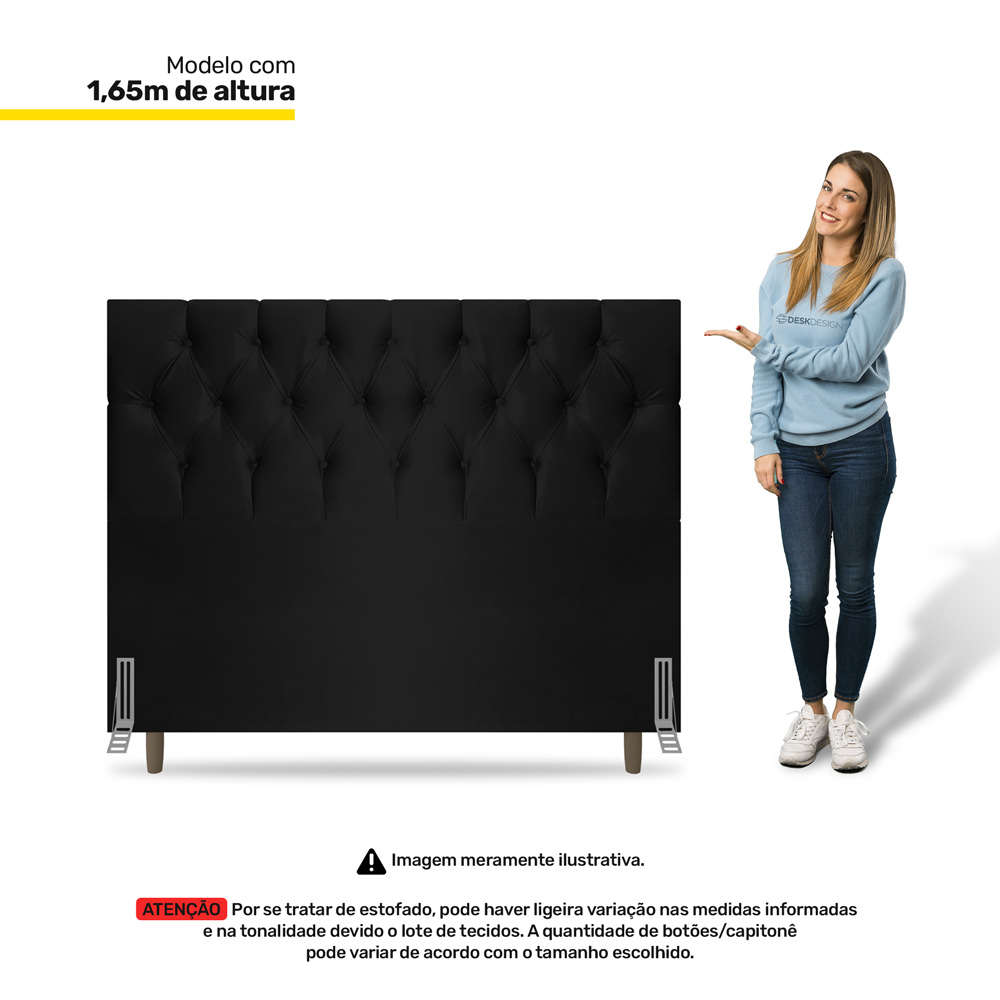Cabeceira Cama Box Casal Queen Size Madrid 160cm Suede Preto - Desk Design
