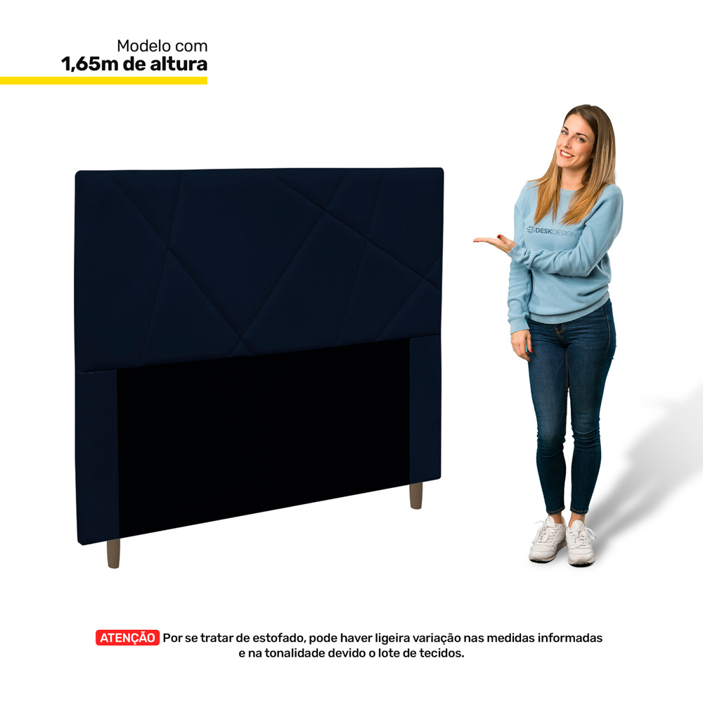 Cabeceira Cama Box Casal Queen Size Mali 160cm Veludo Azul Marinho - Desk Design