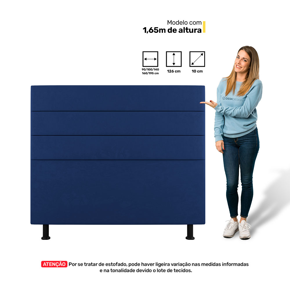 Cabeceira Cama Box Casal Queen Size Malik 160cm Suede Azul Marinho - Desk Design