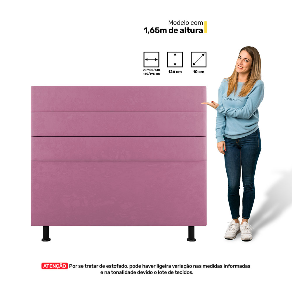 Cabeceira Cama Box Casal Queen Size Malik 160cm Suede Rosa - Desk Design