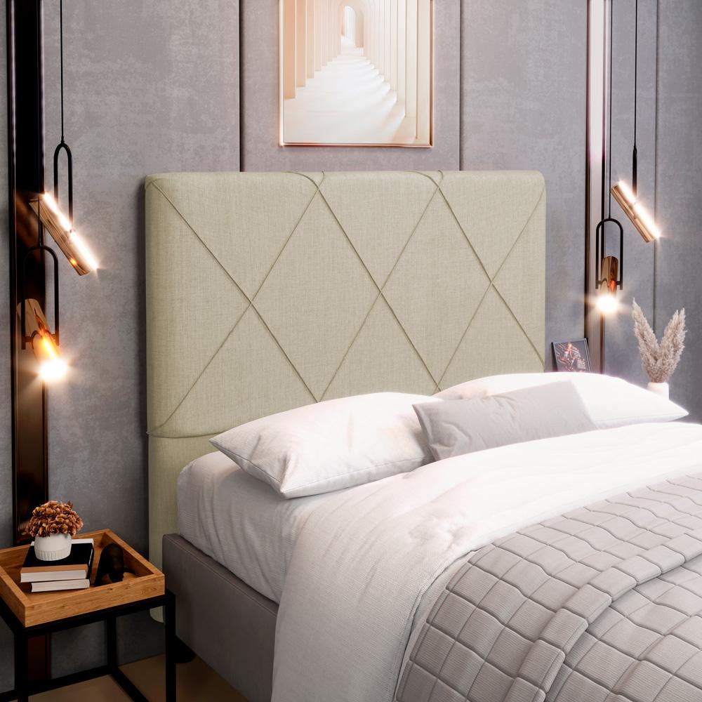 Cabeceira Cama Box Casal Queen Size Mel 160cm com Frame Linho Bege - Desk Design
