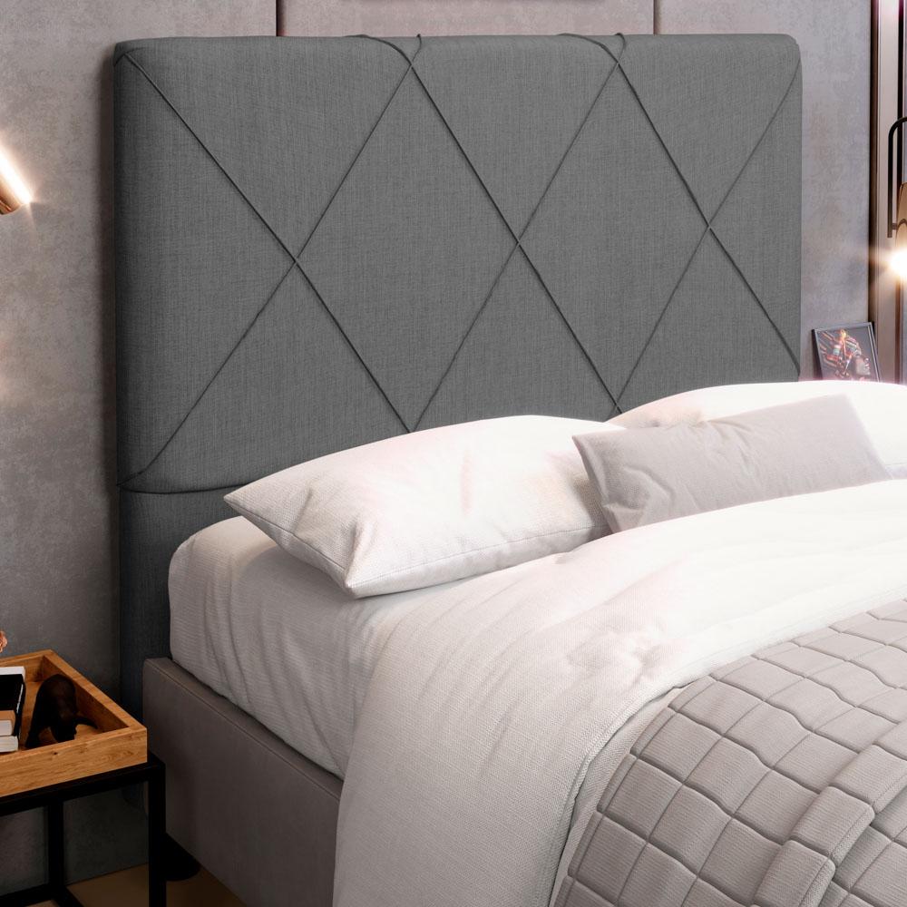 Cabeceira Cama Box Casal Queen Size Mel 160cm com Frame Linho Cinza - Desk Design