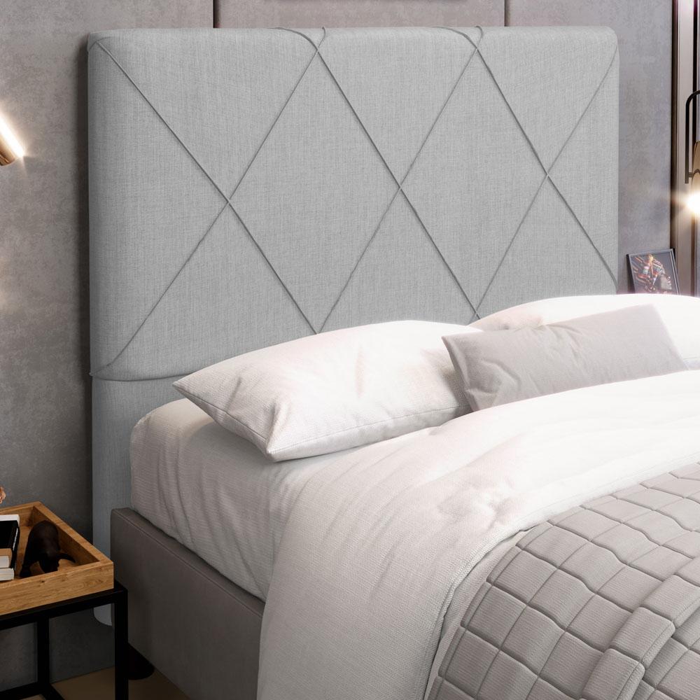Cabeceira Cama Box Casal Queen Size Mel 160cm com Frame Linho Cinza Claro - Desk Design