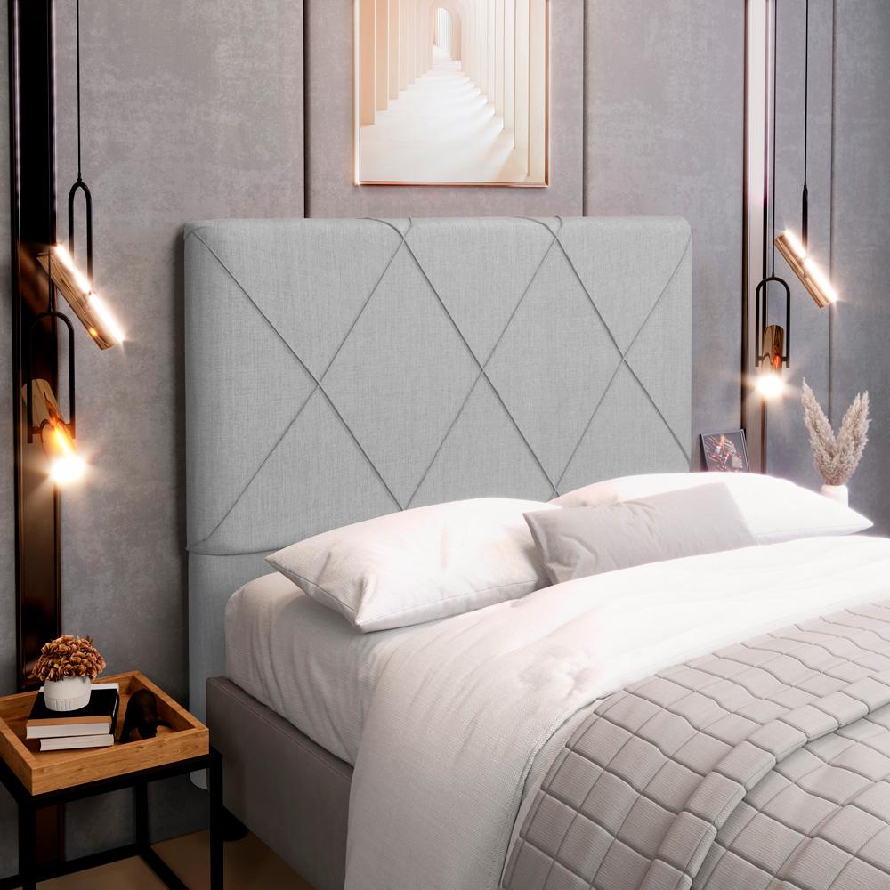 Cabeceira Cama Box Casal Queen Size Mel 160cm com Frame Linho Cinza Claro - Desk Design