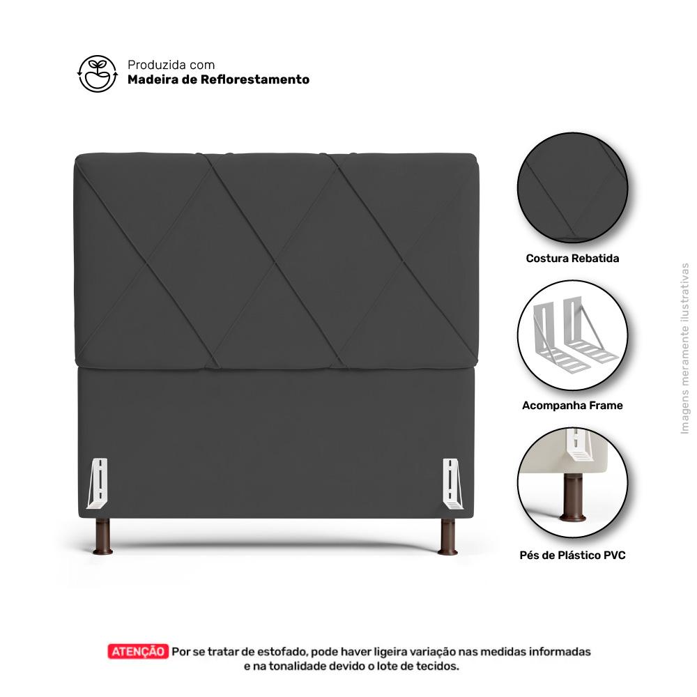 Cabeceira Cama Box Casal Queen Size Mel 160cm com Frame Suede Cinza - Desk Design