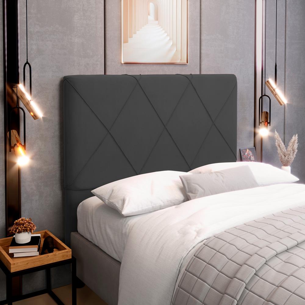 Cabeceira Cama Box Casal Queen Size Mel 160cm com Frame Suede Cinza - Desk Design