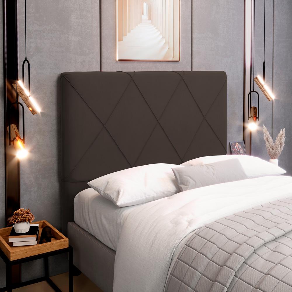 Cabeceira Cama Box Casal Queen Size Mel 160cm com Frame Suede Marrom - Desk Design