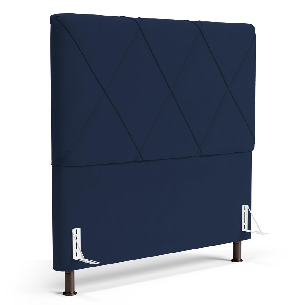 Cabeceira Cama Box Casal Queen Size Mel 160cm com Frame Veludo Azul Marinho - Desk Design