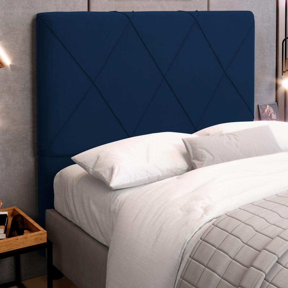 Cabeceira Cama Box Casal Queen Size Mel 160cm com Frame Veludo Azul Marinho - Desk Design