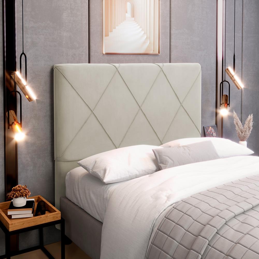Cabeceira Cama Box Casal Queen Size Mel 160cm com Frame Veludo Bege - Desk Design