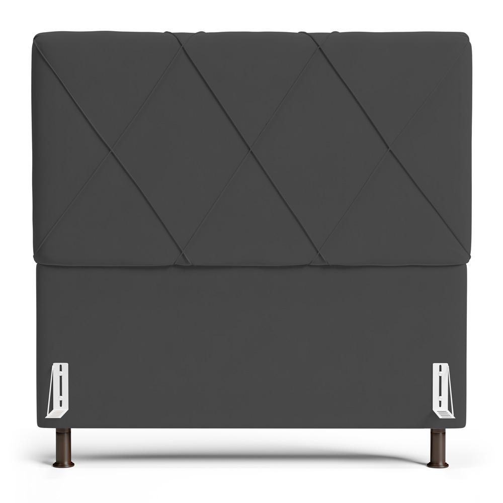 Cabeceira Cama Box Casal Queen Size Mel 160cm com Frame Veludo Cinza Escuro - Desk Design