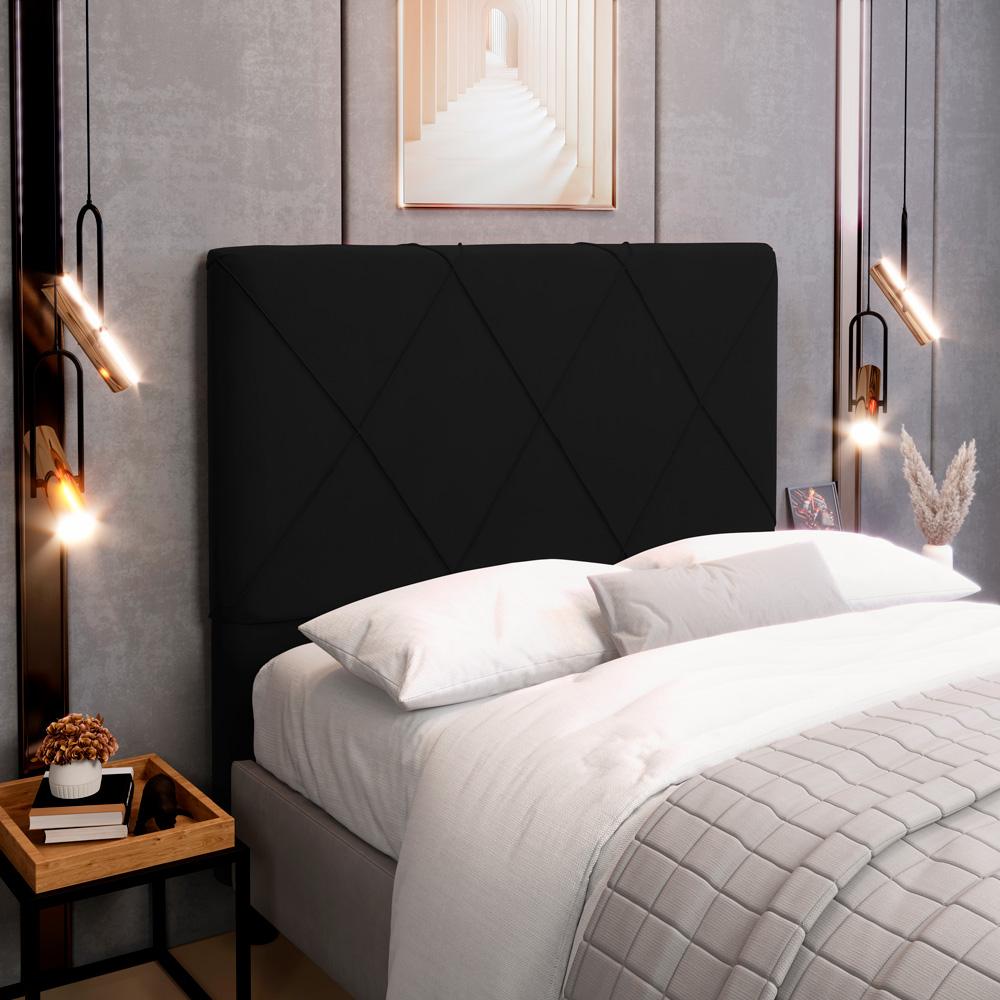 Cabeceira Cama Box Casal Queen Size Mel 160cm com Frame Veludo Preto - Desk Design