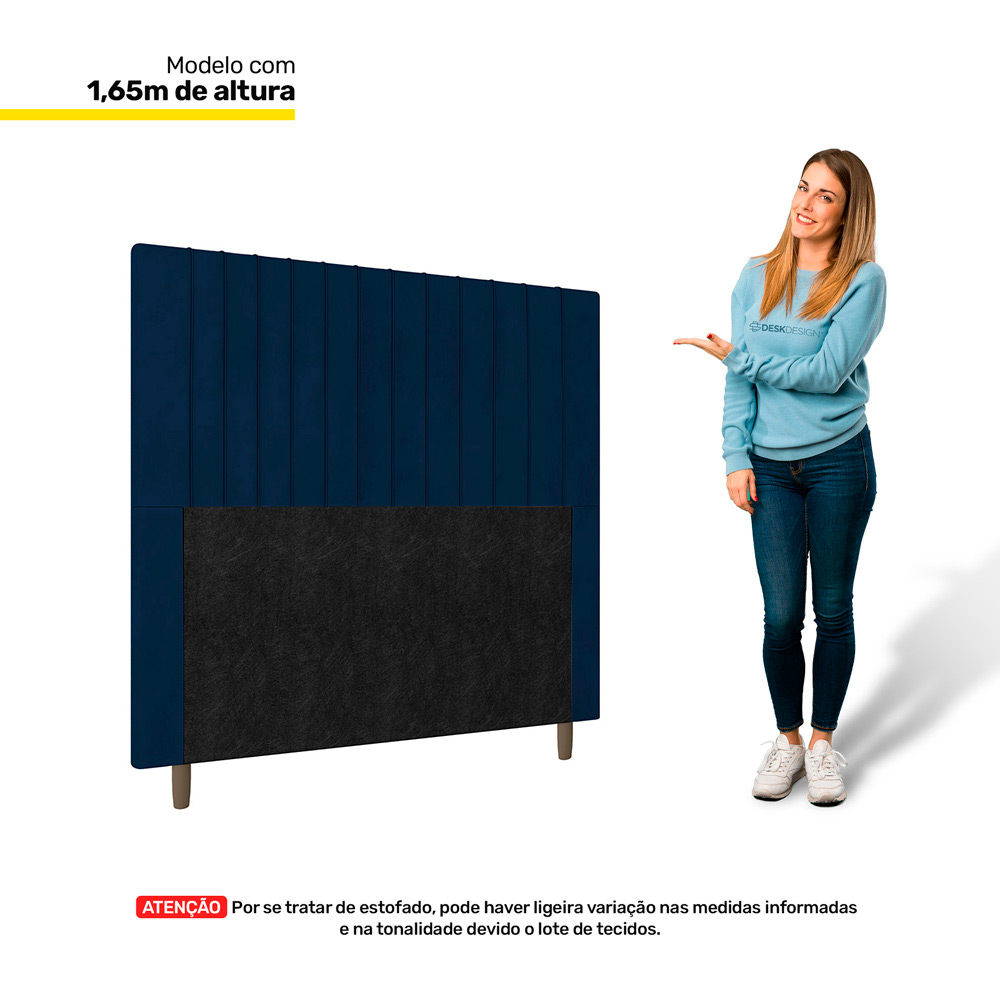 Cabeceira Cama Box Casal Queen Size Nala 160cm Veludo Azul Marinho - Desk Design