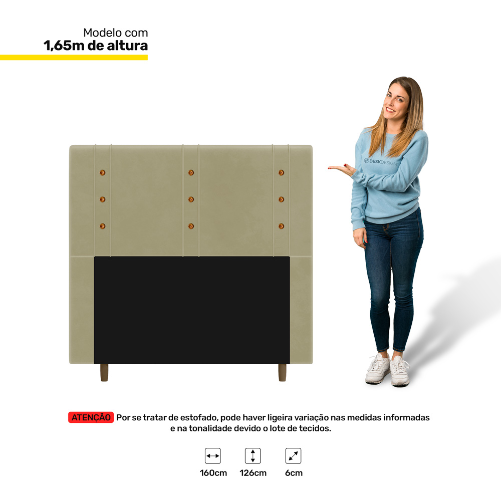 Cabeceira Cama Box Casal Queen Size Roma 160cm Suede Bege - Desk Design