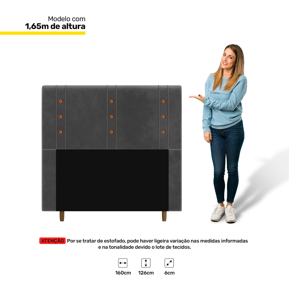 Cabeceira Cama Box Casal Queen Size Roma 160cm Suede Cinza - Desk Design