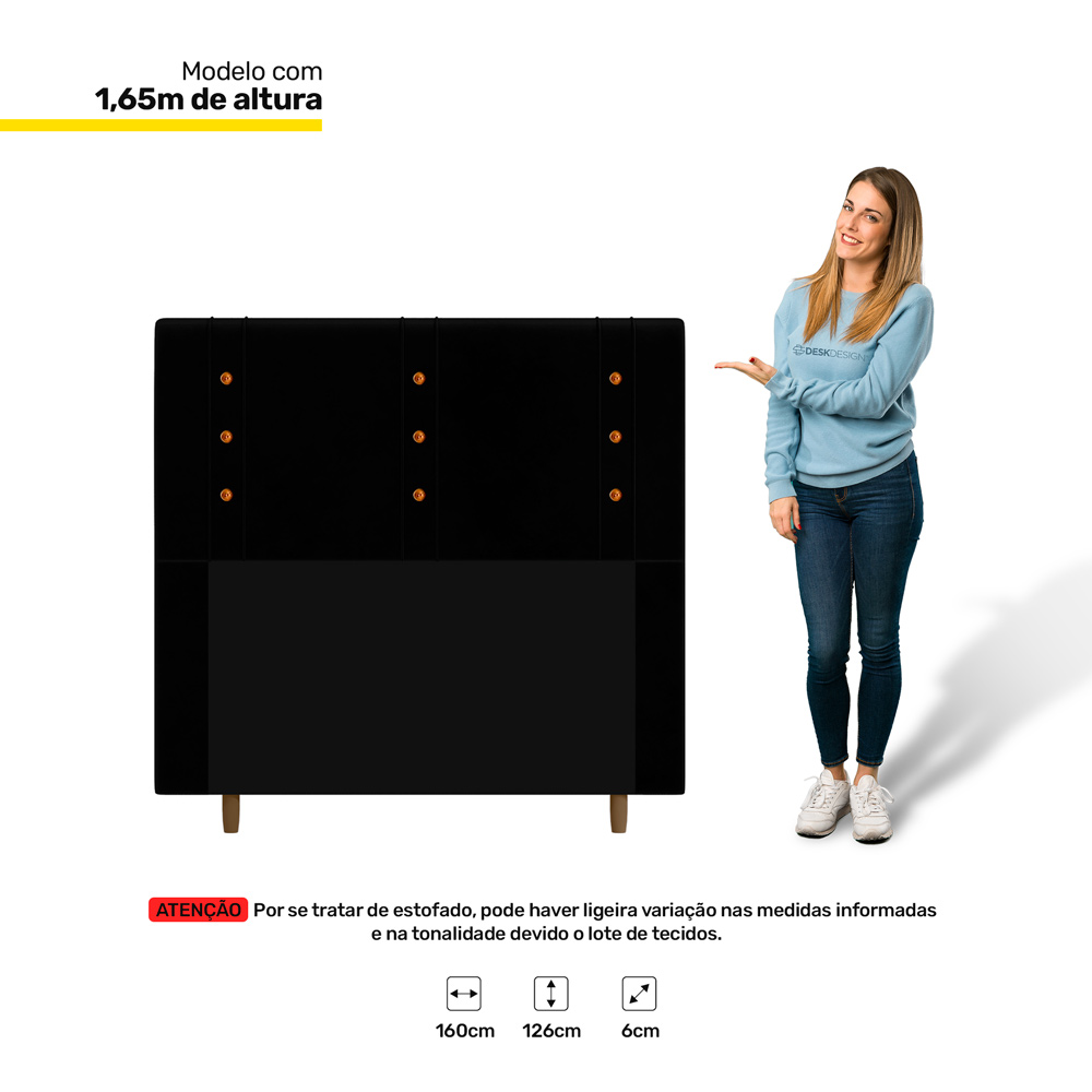 Cabeceira Cama Box Casal Queen Size Roma 160cm Suede Preto - Desk Design