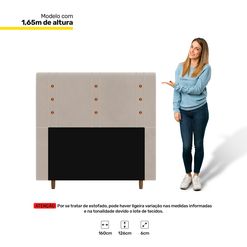 Cabeceira Cama Box Casal Queen Size Roma 160cm Veludo Bege - Desk Design
