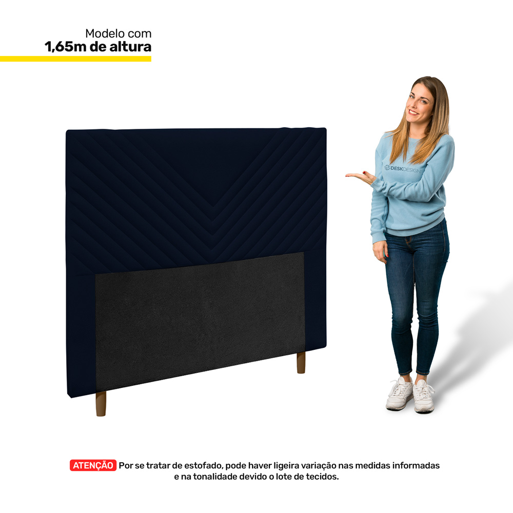 Cabeceira Cama Box Casal Viena 140cm Veludo Azul Marinho - Desk Design