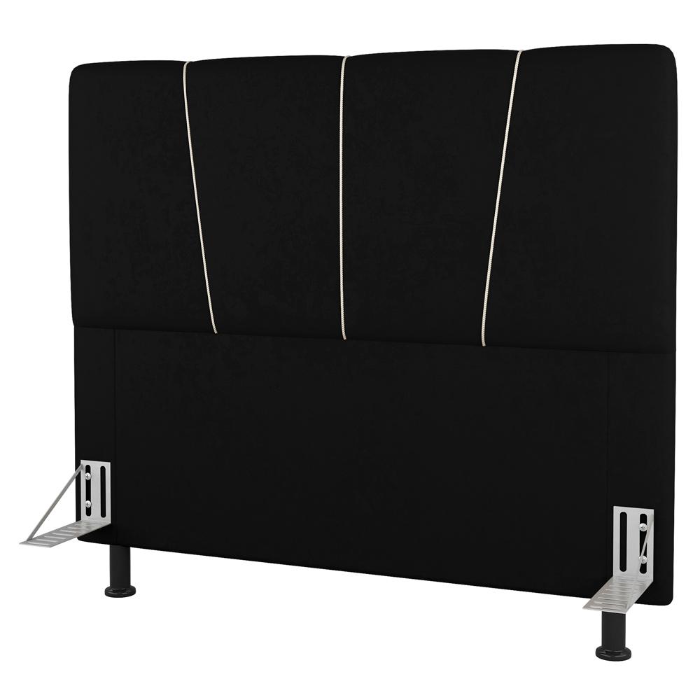 Cabeceira Cama Box Solteiro Amber 90cm Estofada Suede Preto - Desk Design