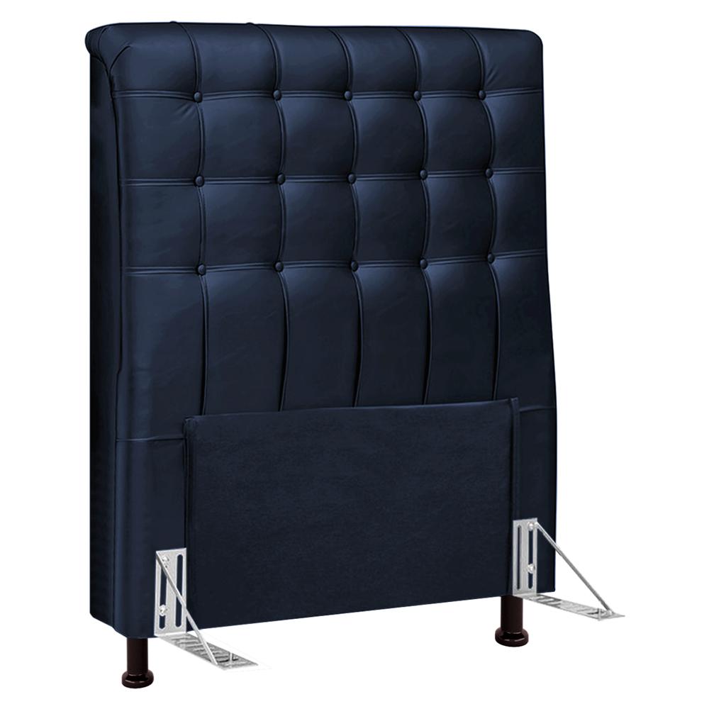 Cabeceira Cama Box Solteiro Ciara 90cm Botonê com Frame Suede Azul Marinho - Desk Design