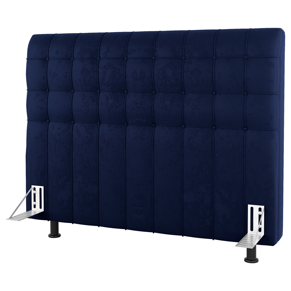 Cabeceira Cama Box Solteiro Dahlia 90cm Com Frame Veludo Azul Marinho - Desk Design