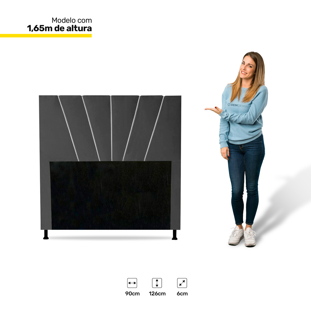 Cabeceira Cama Box Solteiro Dallas 90cm Veludo Cinza - Desk Design