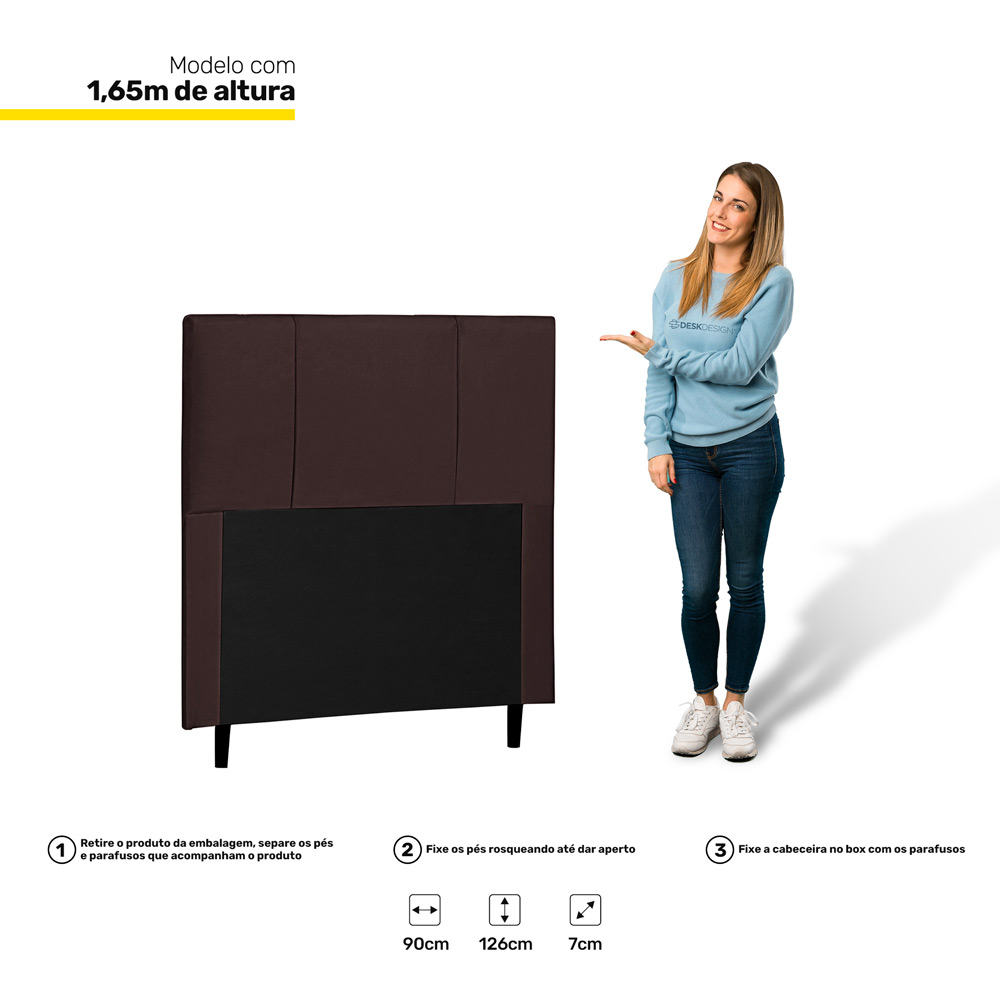 Cabeceira Cama Box Solteiro Donna 90cm Corano Marrom - Desk Design