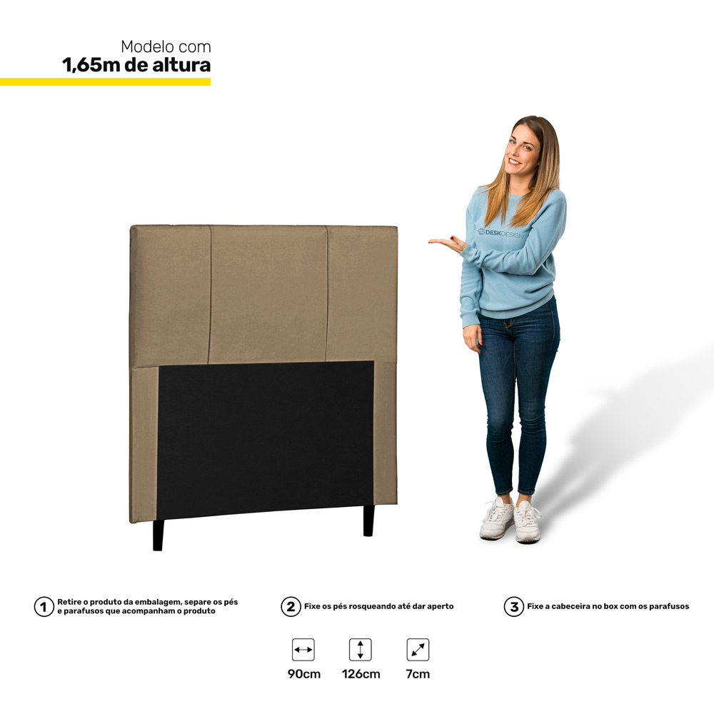 Cabeceira Cama Box Solteiro Donna 90cm Suede Bege - Desk Design