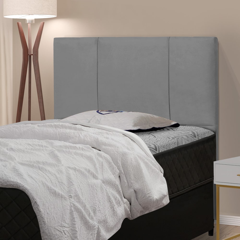 Cabeceira Cama Box Solteiro Donna 90cm Suede Cinza - Desk Design