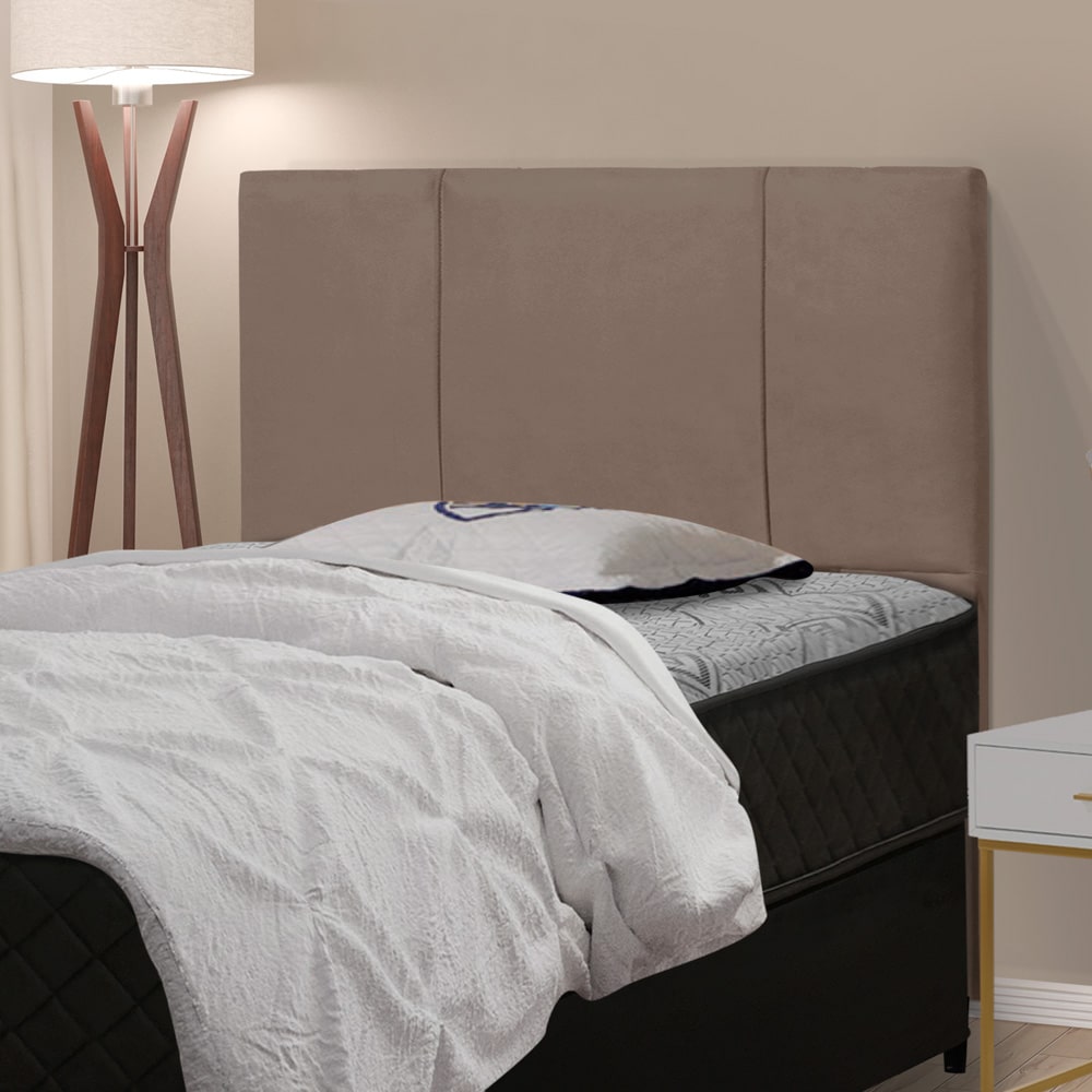 Cabeceira Cama Box Solteiro Donna 90cm Suede Marrom - Desk Design