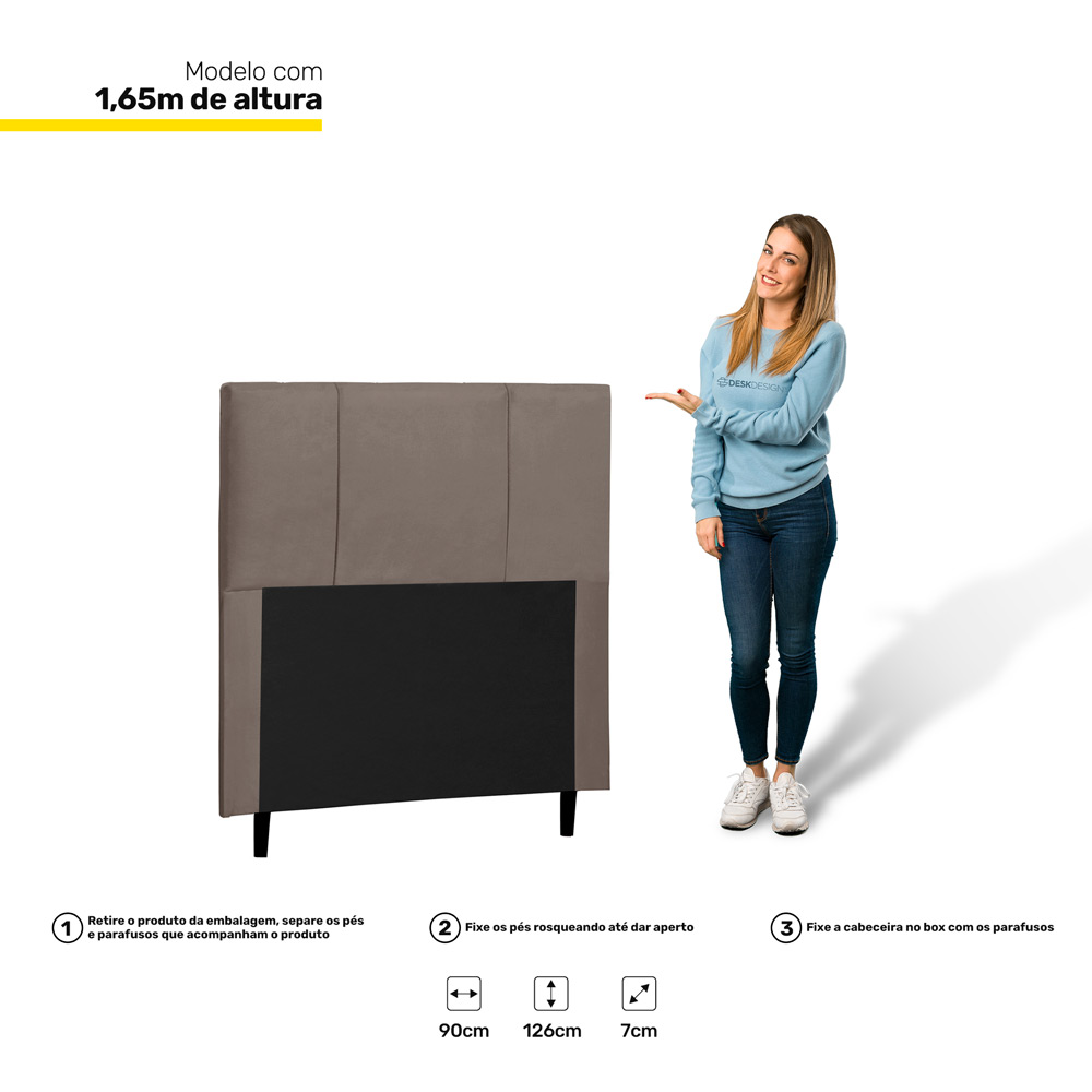 Cabeceira Cama Box Solteiro Donna 90cm Suede Marrom - Desk Design