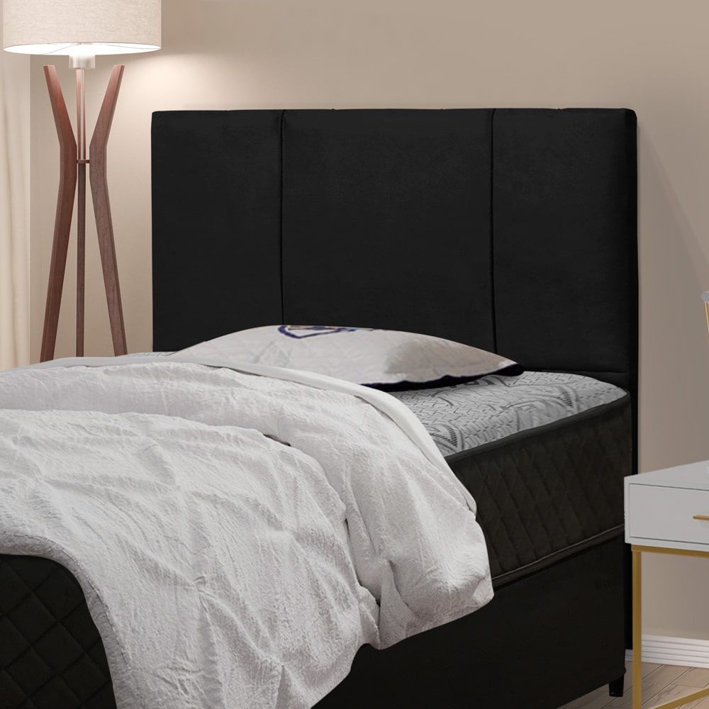 Cabeceira Cama Box Solteiro Donna 90cm Suede Preto - Desk Design