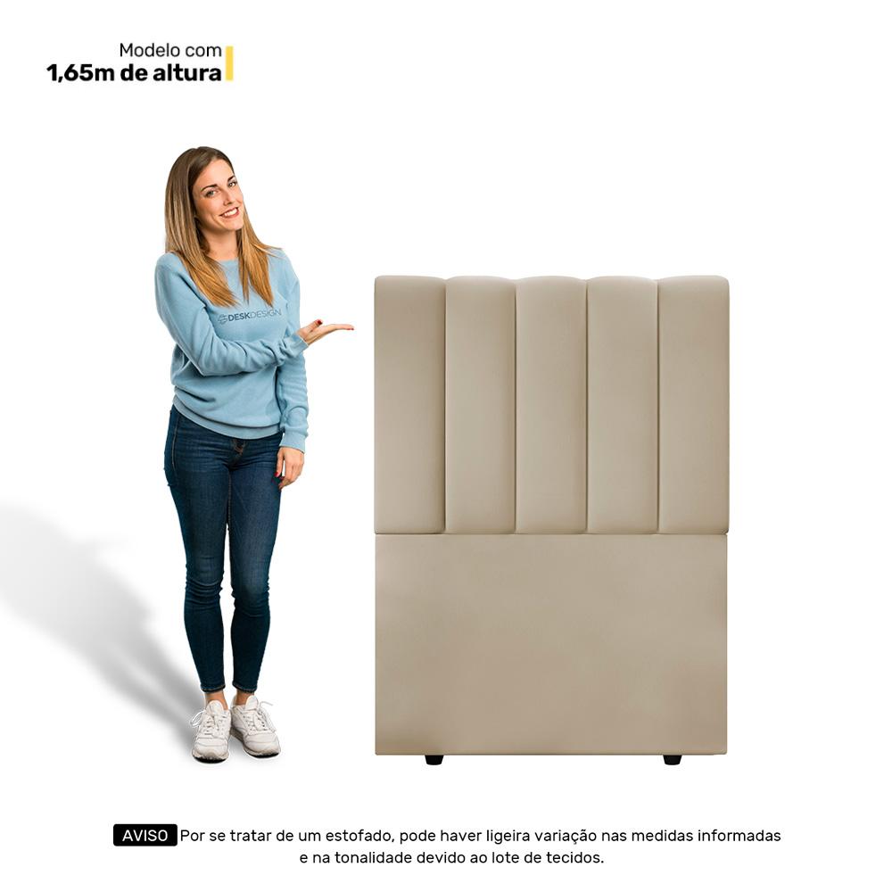 Cabeceira Cama Box Solteiro Kharla 90cm Veludo Bege - Desk Design