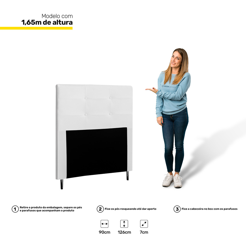 Cabeceira Cama Box Solteiro Luna 90cm Corano Branco - Desk Design