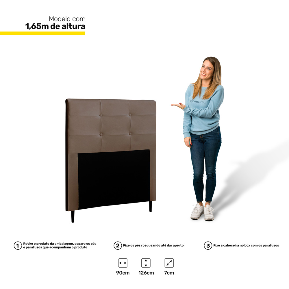 Cabeceira Cama Box Solteiro Luna 90cm Corano Marrom - Desk Design