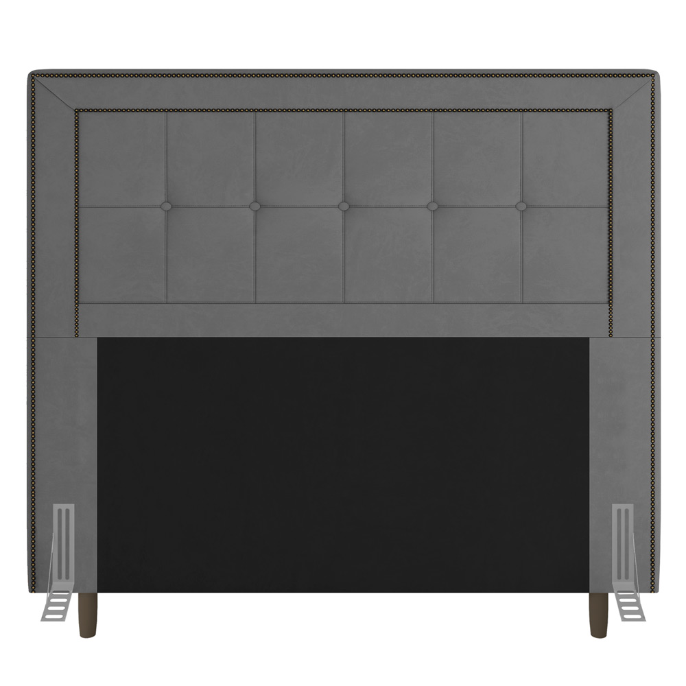 Cabeceira Cama Box Solteiro Luxor 90cm com Tachas e Frame Suede Cinza - Desk Design