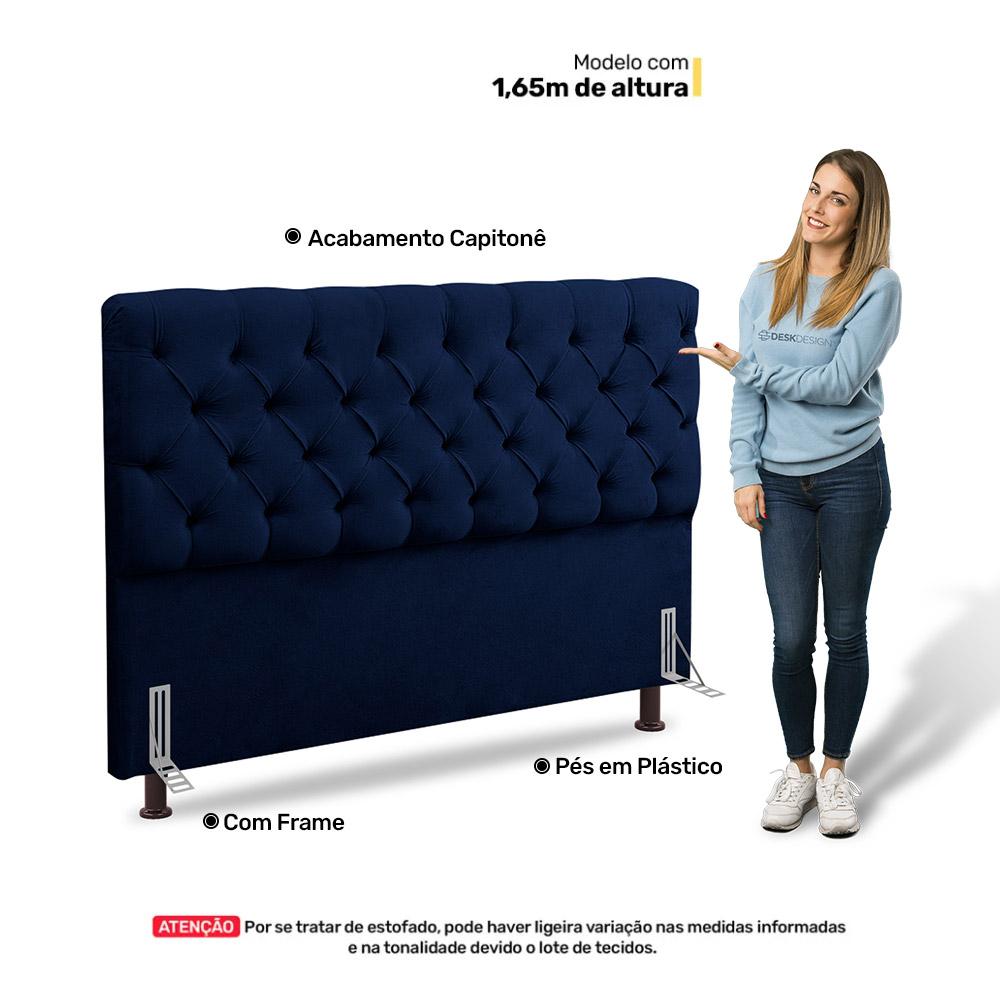 Cabeceira Cama Box Solteiro Lylla 90cm Capitonê com Frame Veludo Azul Marinho - Desk Design