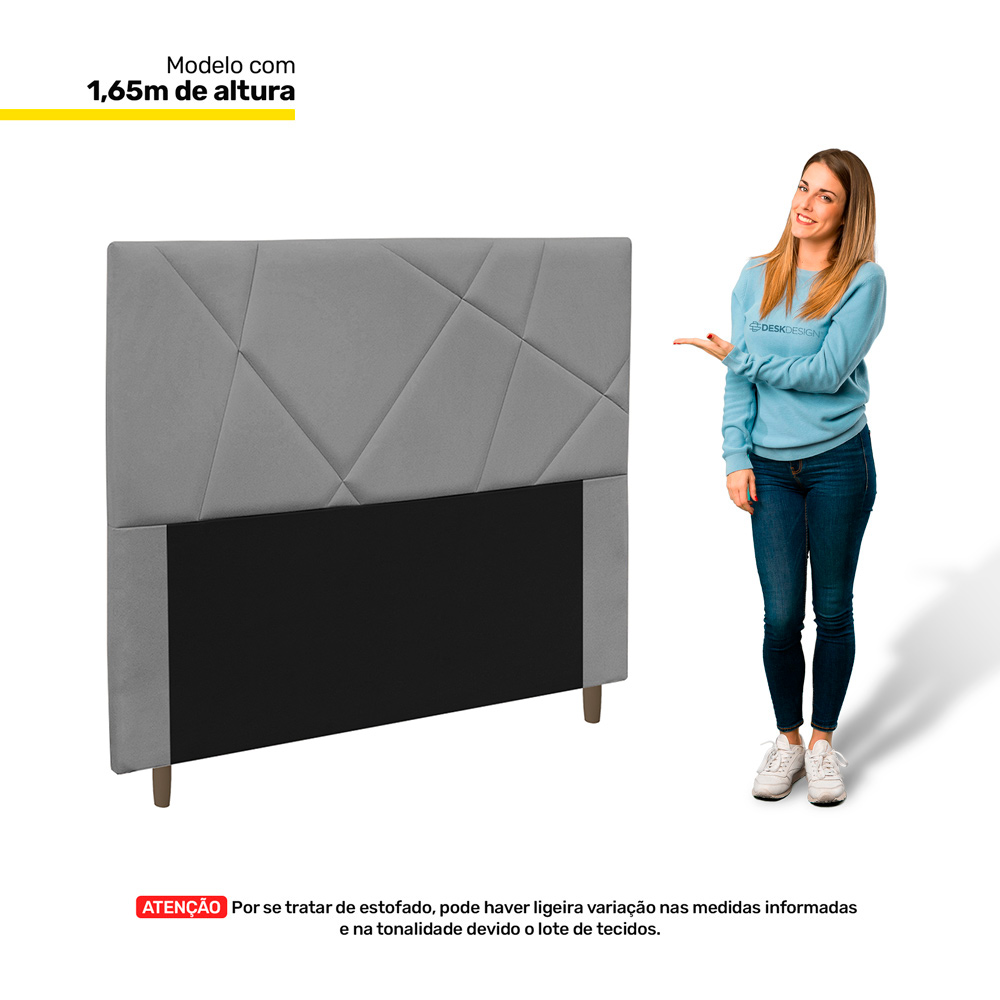 Cabeceira Cama Box Solteiro Mali 90cm Suede Cinza - Desk Design