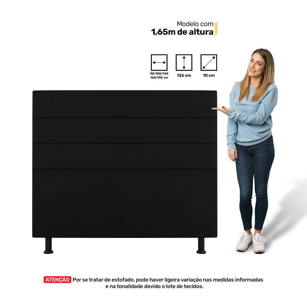 Cabeceira Cama Box Solteiro Malik 90cm Suede Preto - Desk Design
