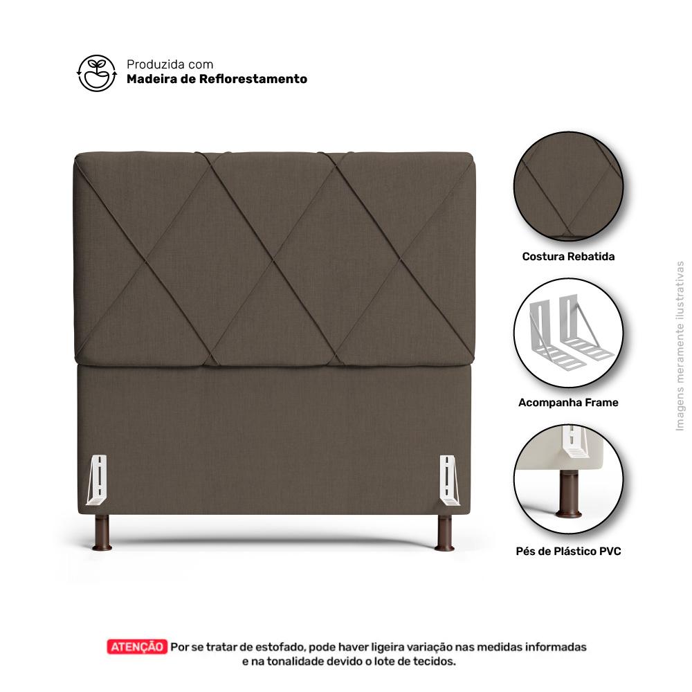 Cabeceira Cama Box Solteiro Mel 90cm com Frame Linho Marrom - Desk Design