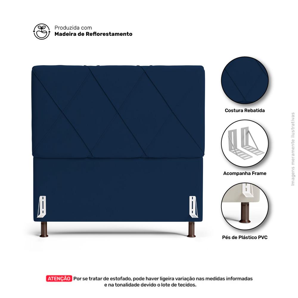 Cabeceira Cama Box Solteiro Mel 90cm com Frame Veludo Azul Marinho - Desk Design