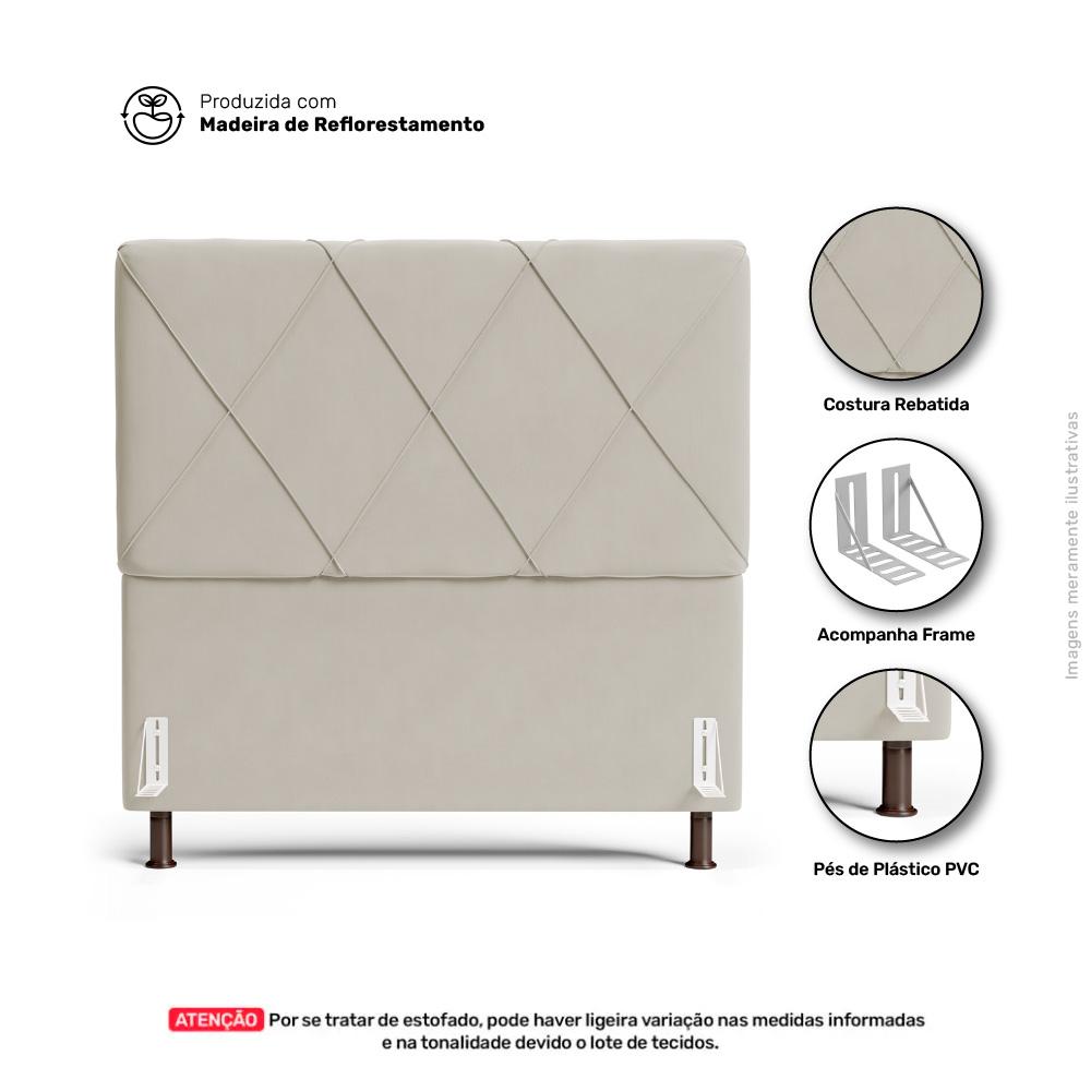 Cabeceira Cama Box Solteiro Mel 90cm com Frame Veludo Bege - Desk Design