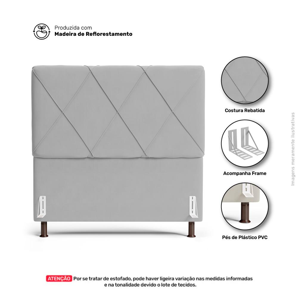Cabeceira Cama Box Solteiro Mel 90cm com Frame Veludo Cinza Claro - Desk Design
